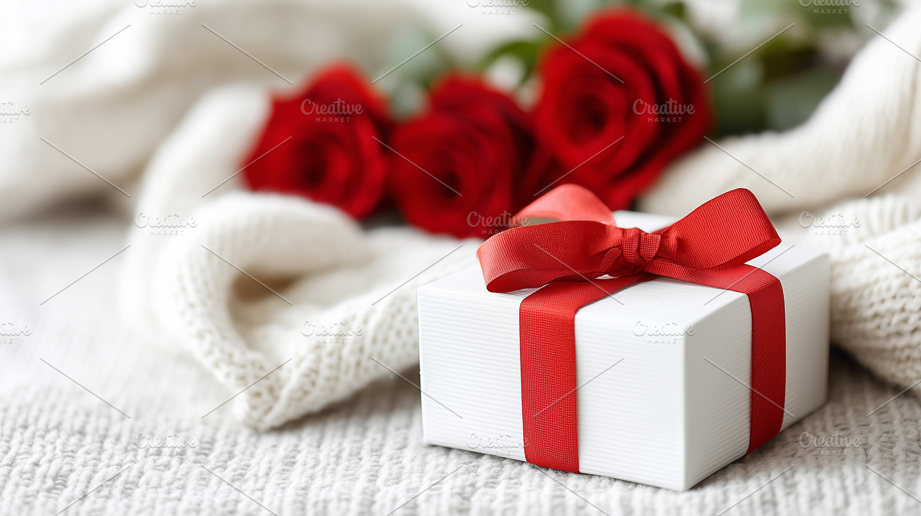 Romantic white gift box with a red, a Holiday Photo by MistyDay