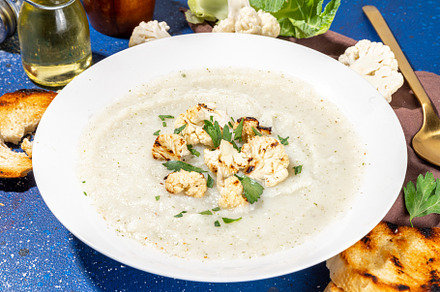 Homemade cauliflower cream soup, a Food & Drink Photo by Rimma