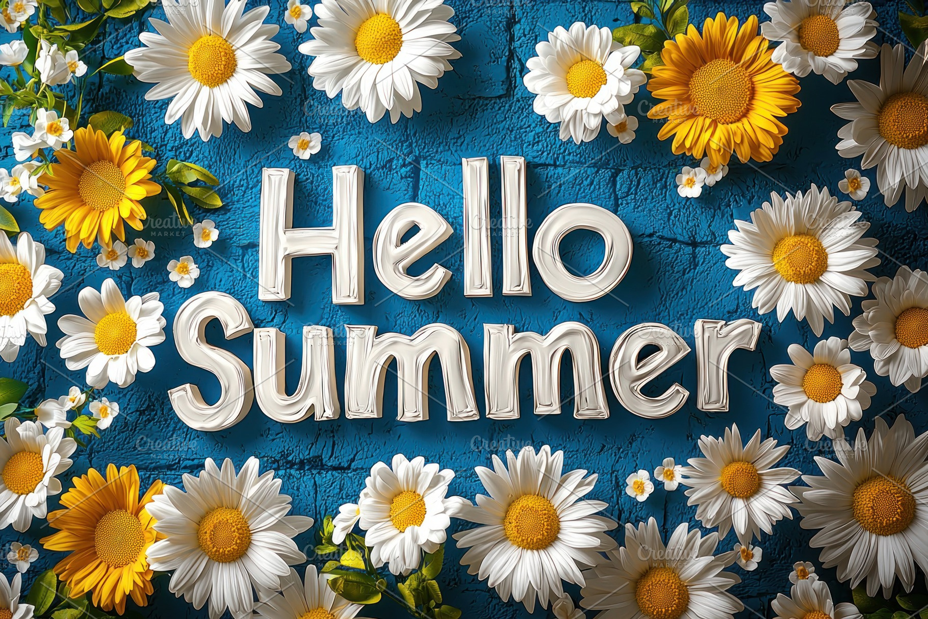 Hello Summer text in white balloon-style letters on a vibrant, a Nature Photo by José Manuel Gelpi