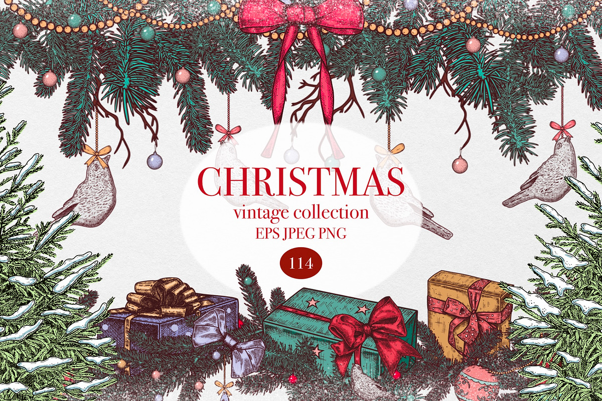 Christmas Vintage Vector Collection, a Seasonal Illustration by DiashaArt (Photo 1 of 17)