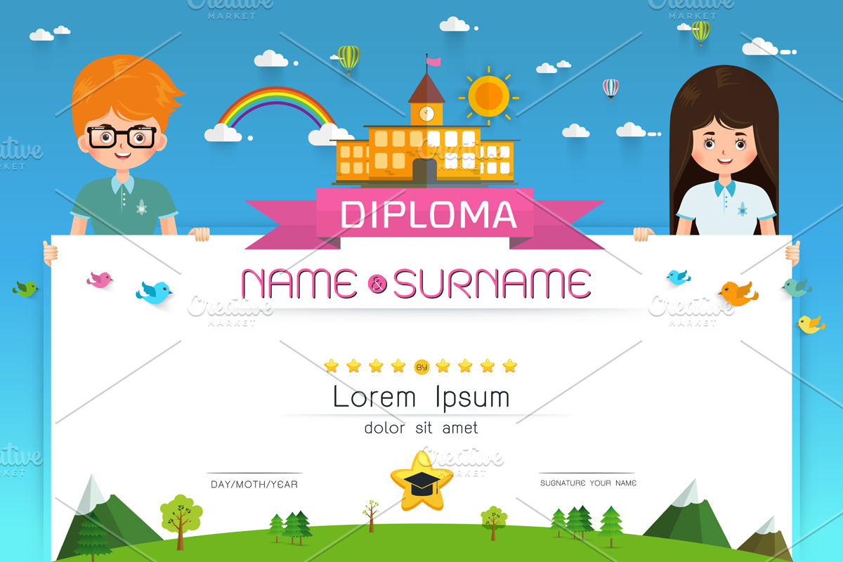 Certificate kids diploma, a Card Template by essense
