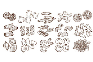 Doodle pasta set of different shapes, a Food Illustration by art PVP - market