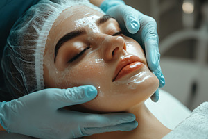 A esthetic technologist woman receiving a facial treatment in a spa. She has a, a Person Photo by Textures & Backgrounds
