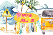 Surfing watercolor clipart set, an Illustration by Vivitta (Thumbnail 1 of 9)