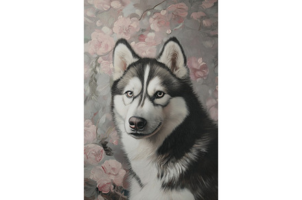 Siberian Husky with Floral Backdrop