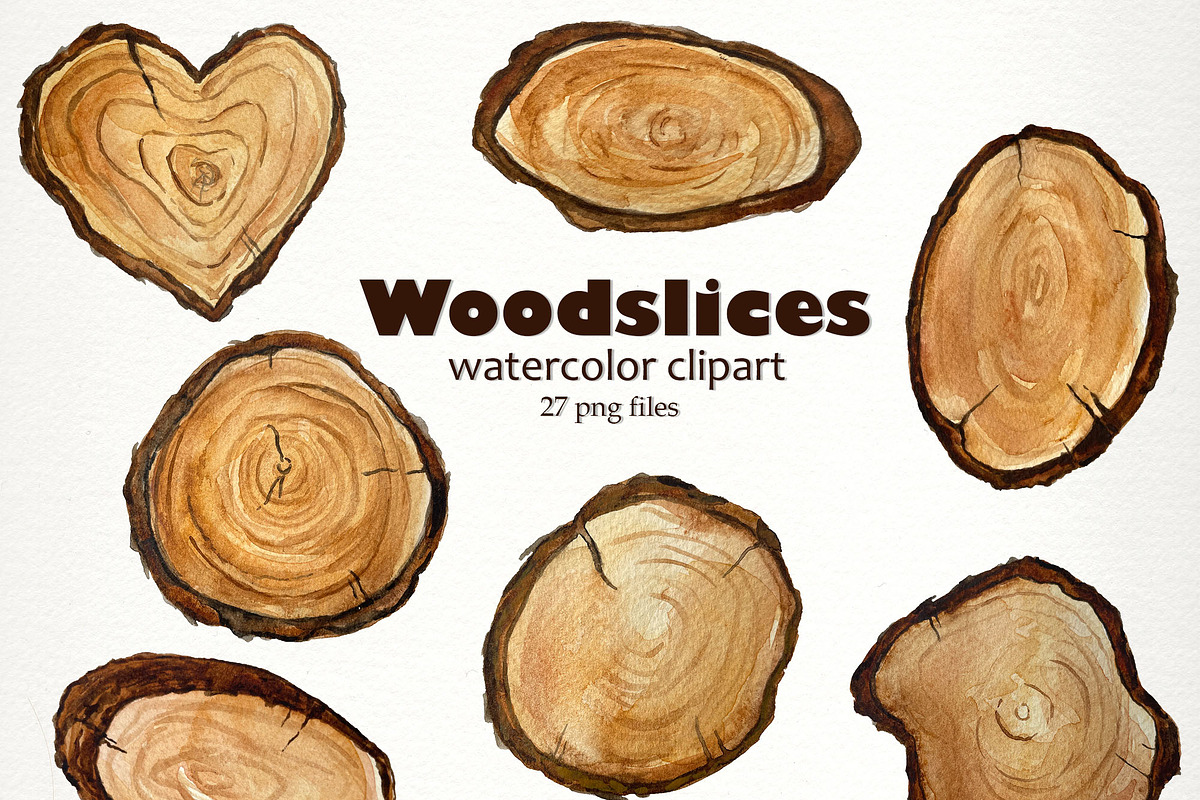 Watercolor Woodslices Clipart- Handp, an Illustration by SandraGraphicDesign (Photo 1 of 7)