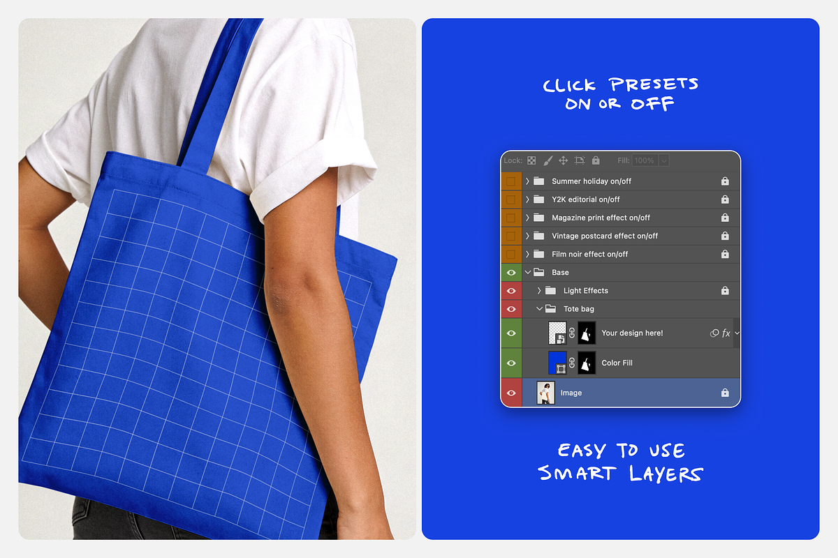 Young woman wearing canvas tote bag, a Merchandise Mockup by Mockingbird (Photo 5 of 6)