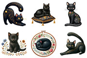 Embroidered Black Cats Clipart, an Illustration by DreamArtGraphic (Thumbnail 3 of 4)