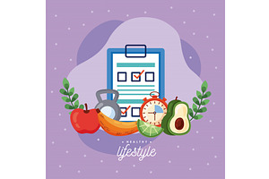 healthy lifestyle lettering card, a Healthcare Illustration by studiogstock