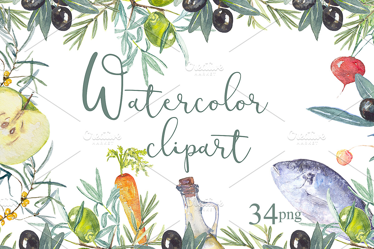 Fruit vegetables food watercolor, a Food Illustration by JuliaFast (Photo 1 of 9)