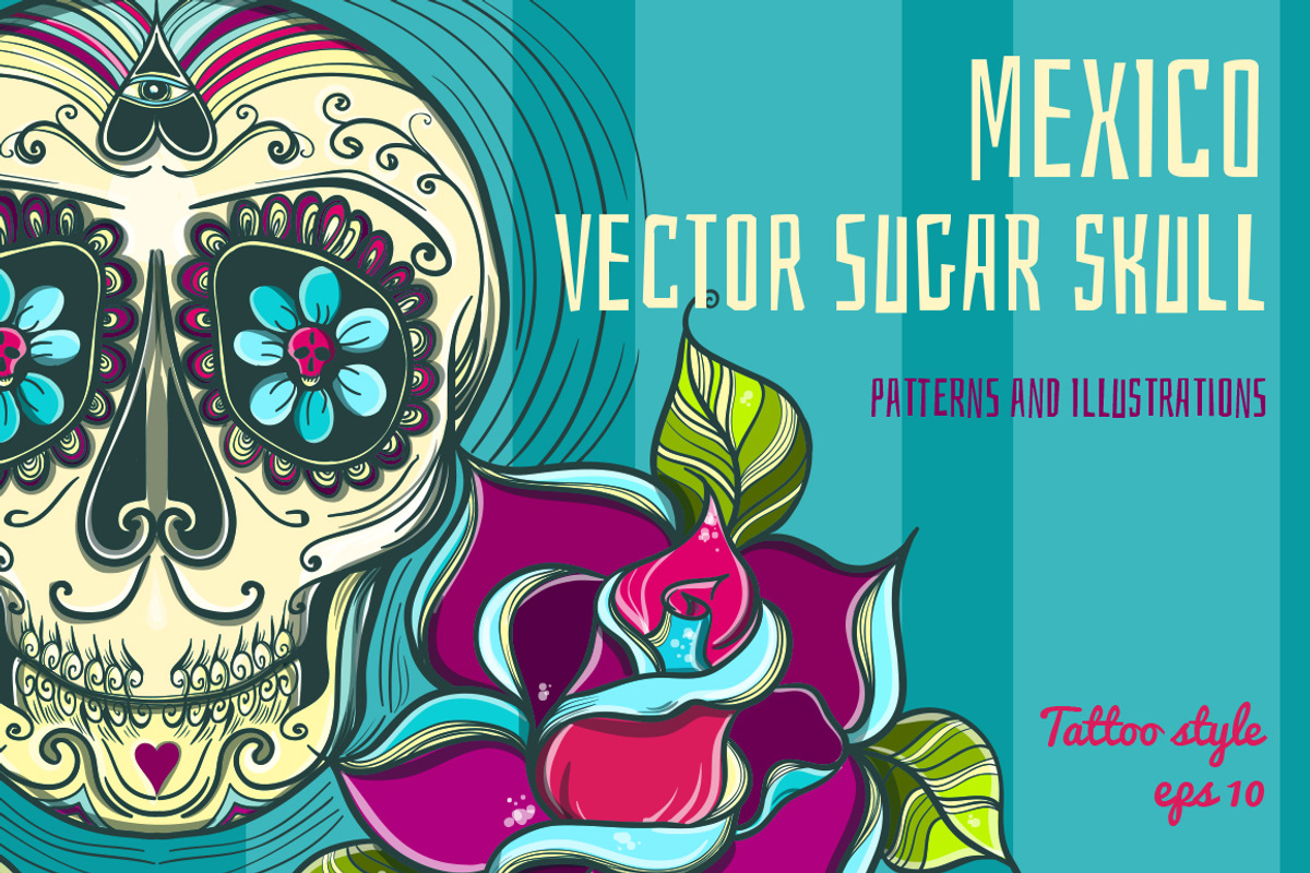 Vector Sugar Skull with roses, a Pattern Graphic by Shusha Guna Art (Photo 1 of 8)