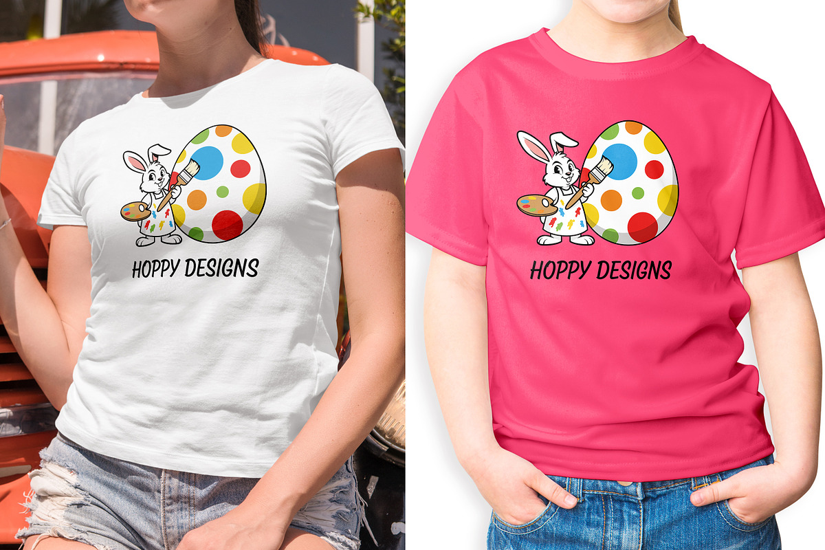Kids Easter Bunny Painting Egg SVG, a Seasonal Illustration by Ghagra (Photo 3 of 7)