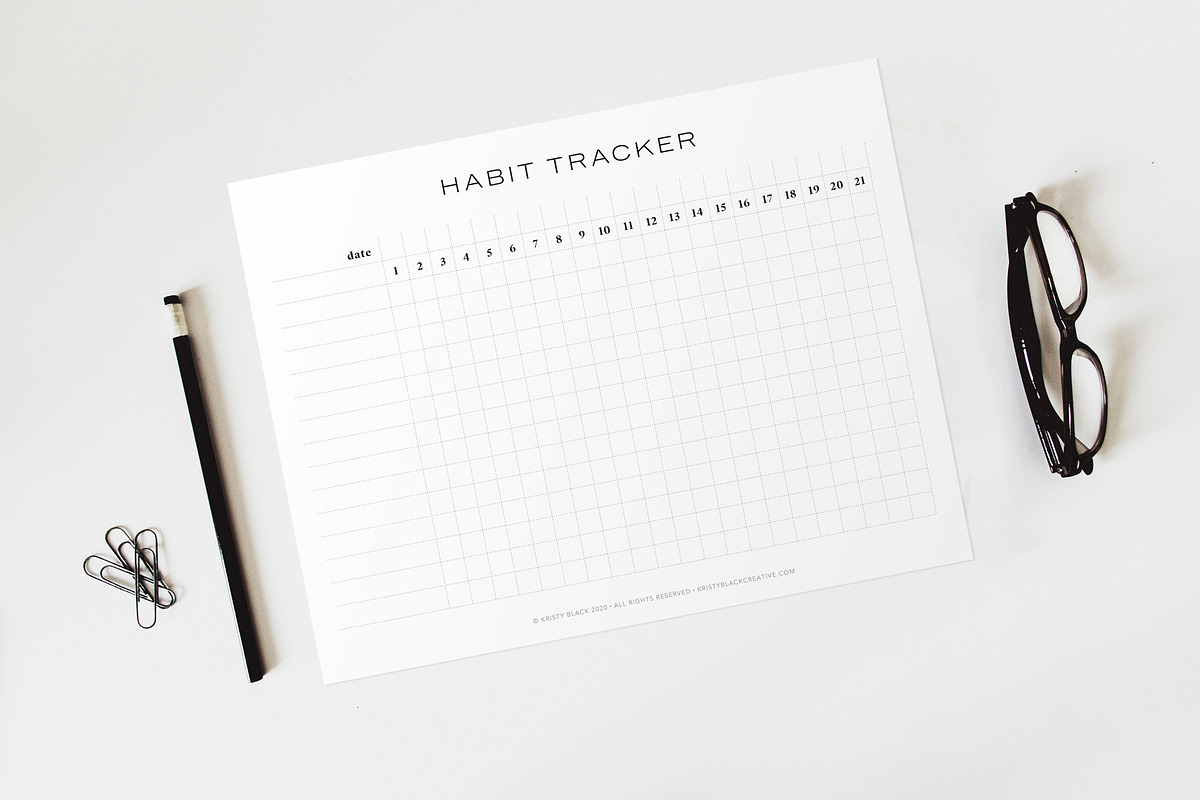 Habit Tracker Printable—21 Day, a Templates & Theme by Kristy Black Creative