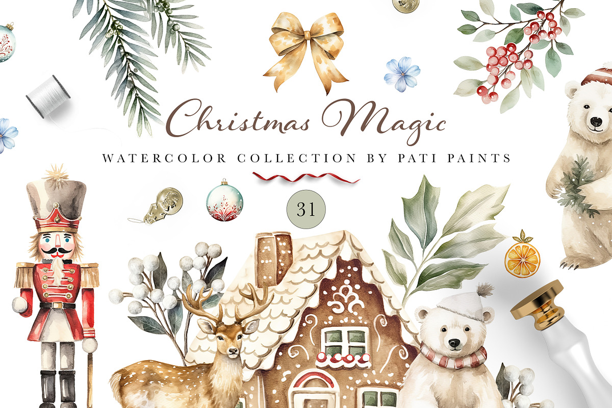 Christmas Magic Watercolor Clipart, an Object Illustration by Pati Paints (Photo 1 of 9)