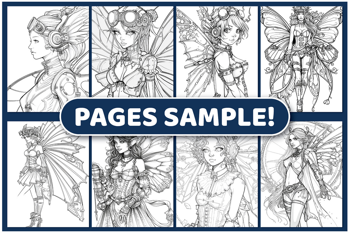 200 Steampunk Fairies Coloring Pages, an Education Illustration by ...