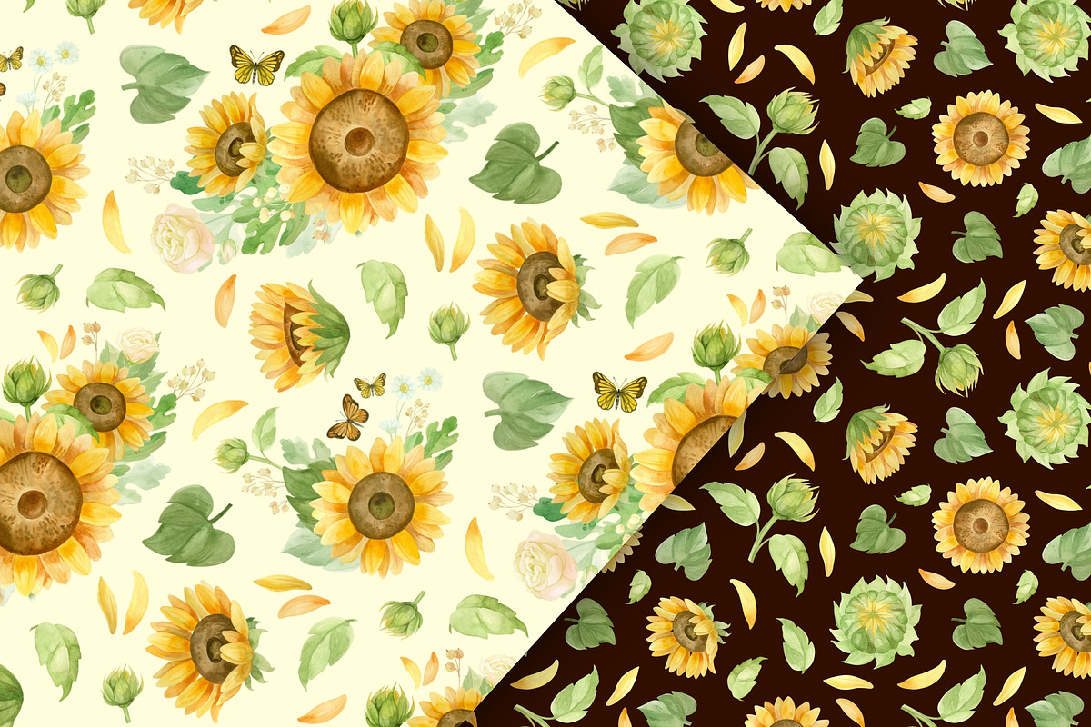Sunflowers clipart, patterns, frames, a Decorative Illustration by Valin Malin (Photo 15 of 16)