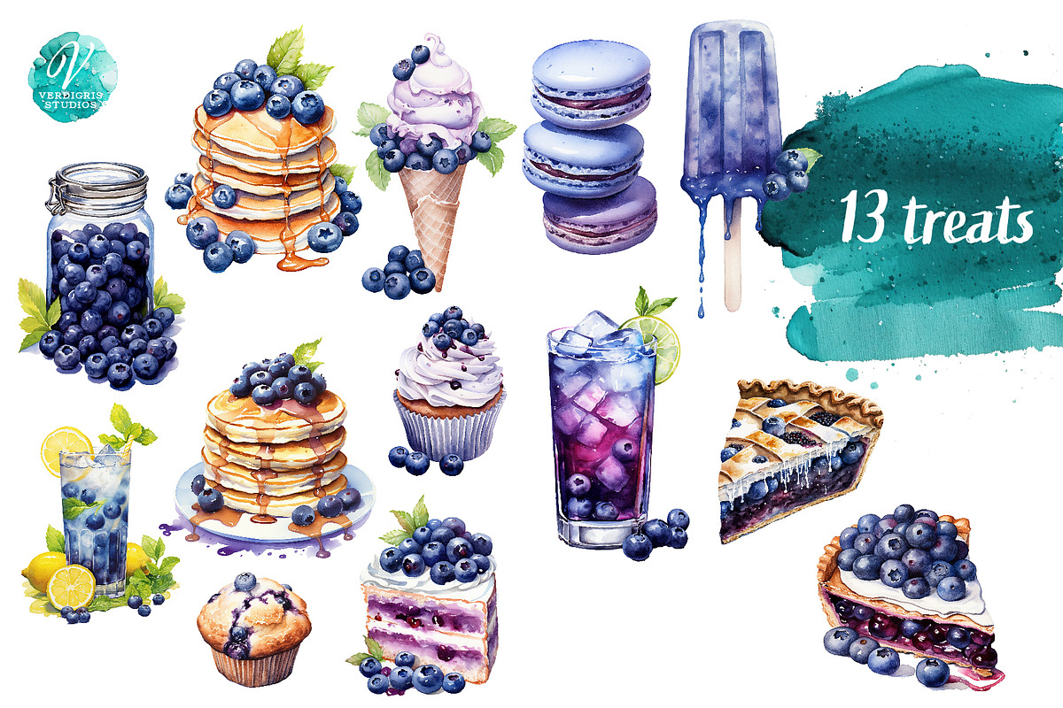 Watercolor Blueberries Clipart, a Food Illustration by Verdigris Studios (Photo 3 of 3)