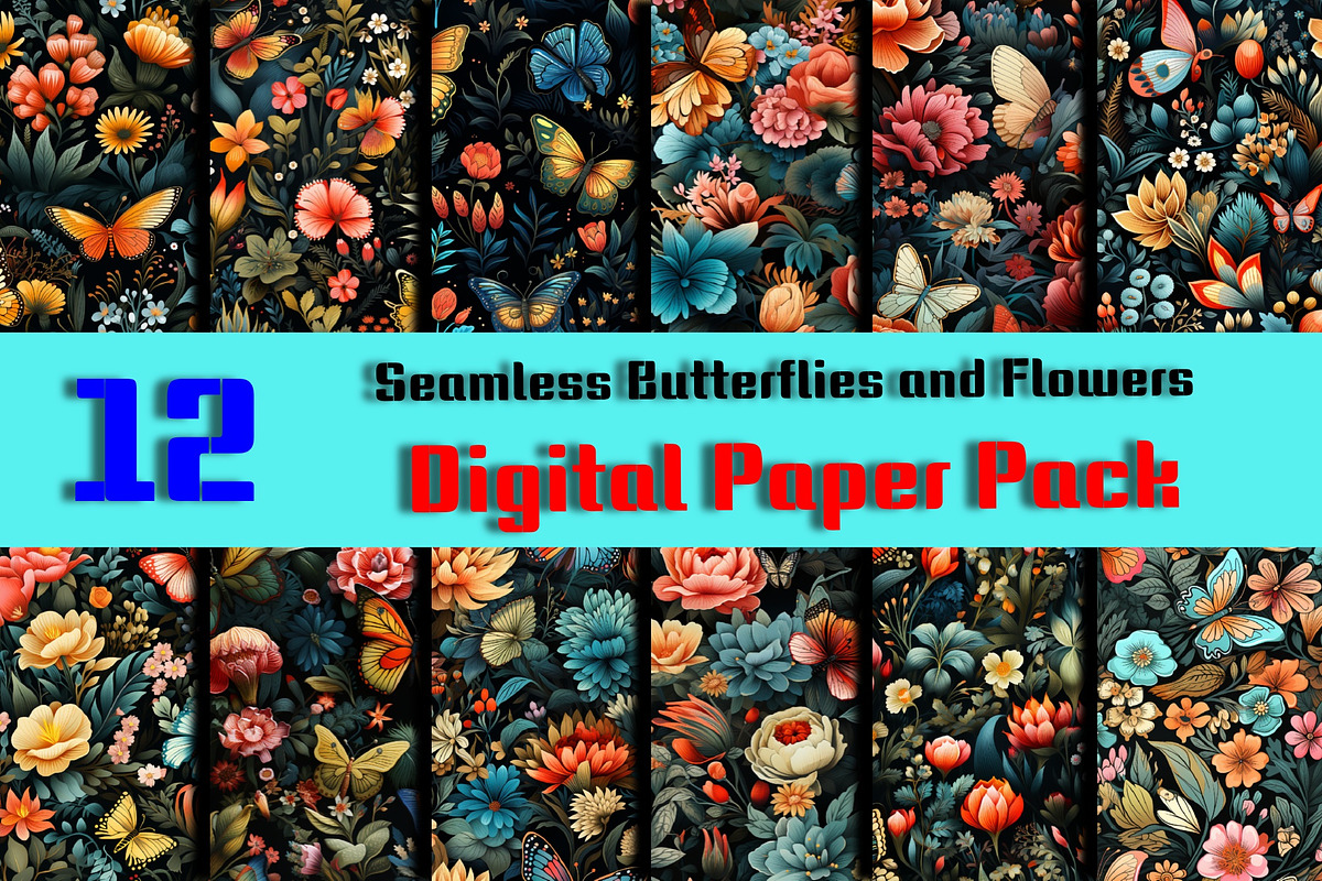 12 Seamless butterflies and flowers, a Pattern Graphic by ZaaxPrintables (Photo 1 of 7)