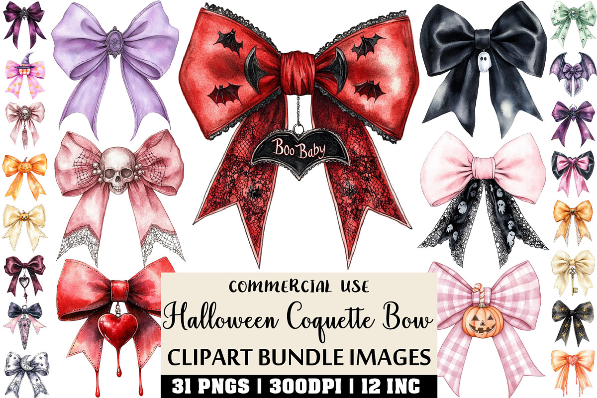 Halloween Coquette Bow Clipart, an Illustration by Craft Nest (Photo 1 of 6)