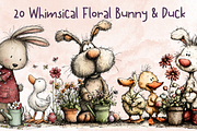 Whimsical Floral Bunny and Duck, an Animal Illustration by GiraffeCreative (Thumbnail 1 of 20)