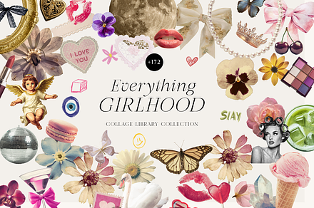 Girlhood collage scrapbook lace bows, an Object Graphic by Grace Noboa Illustrations