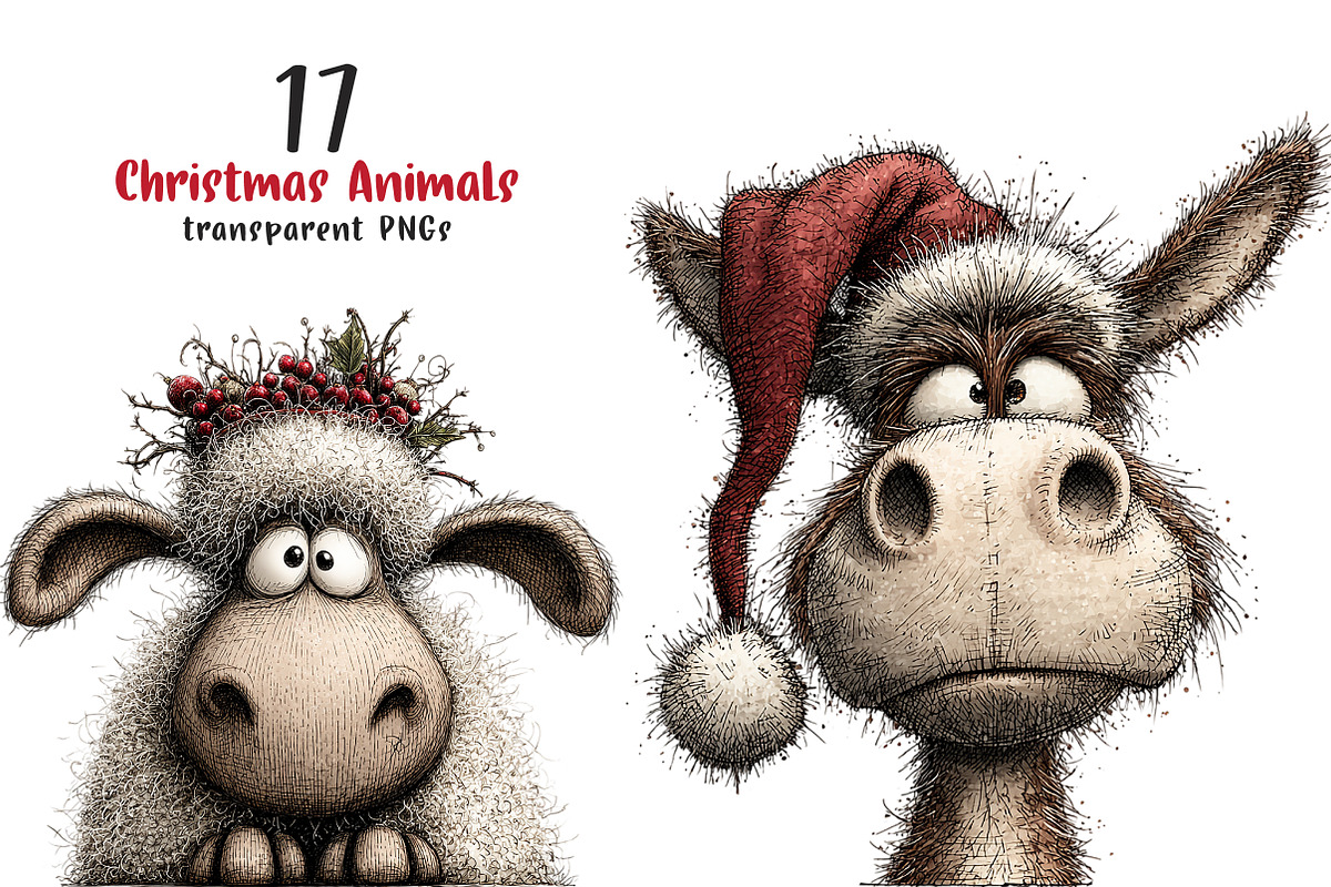 Cute Animals Christmas Clipart, a Transportation Illustration by SinaCreation (Photo 1 of 7)
