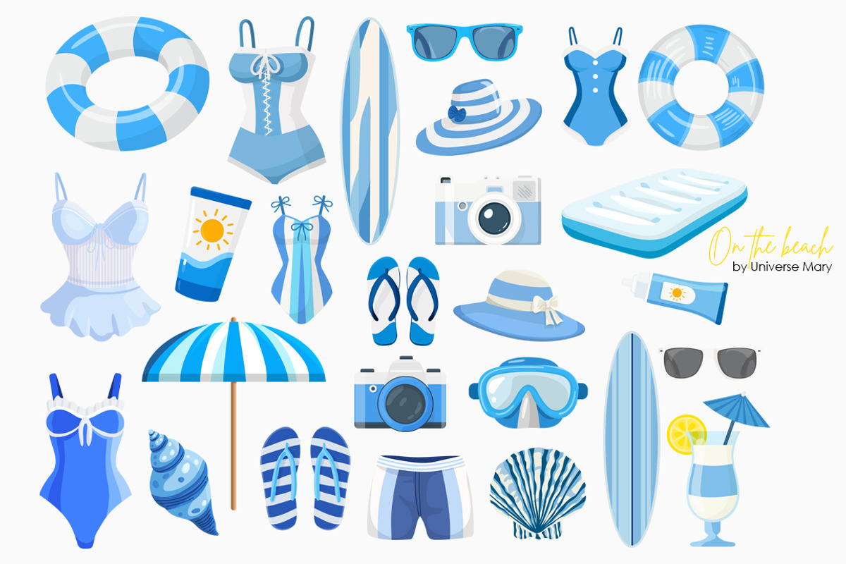On the beach Vector Clipart Set, a Seasonal Illustration by Universe Mary (Photo 3 of 8)