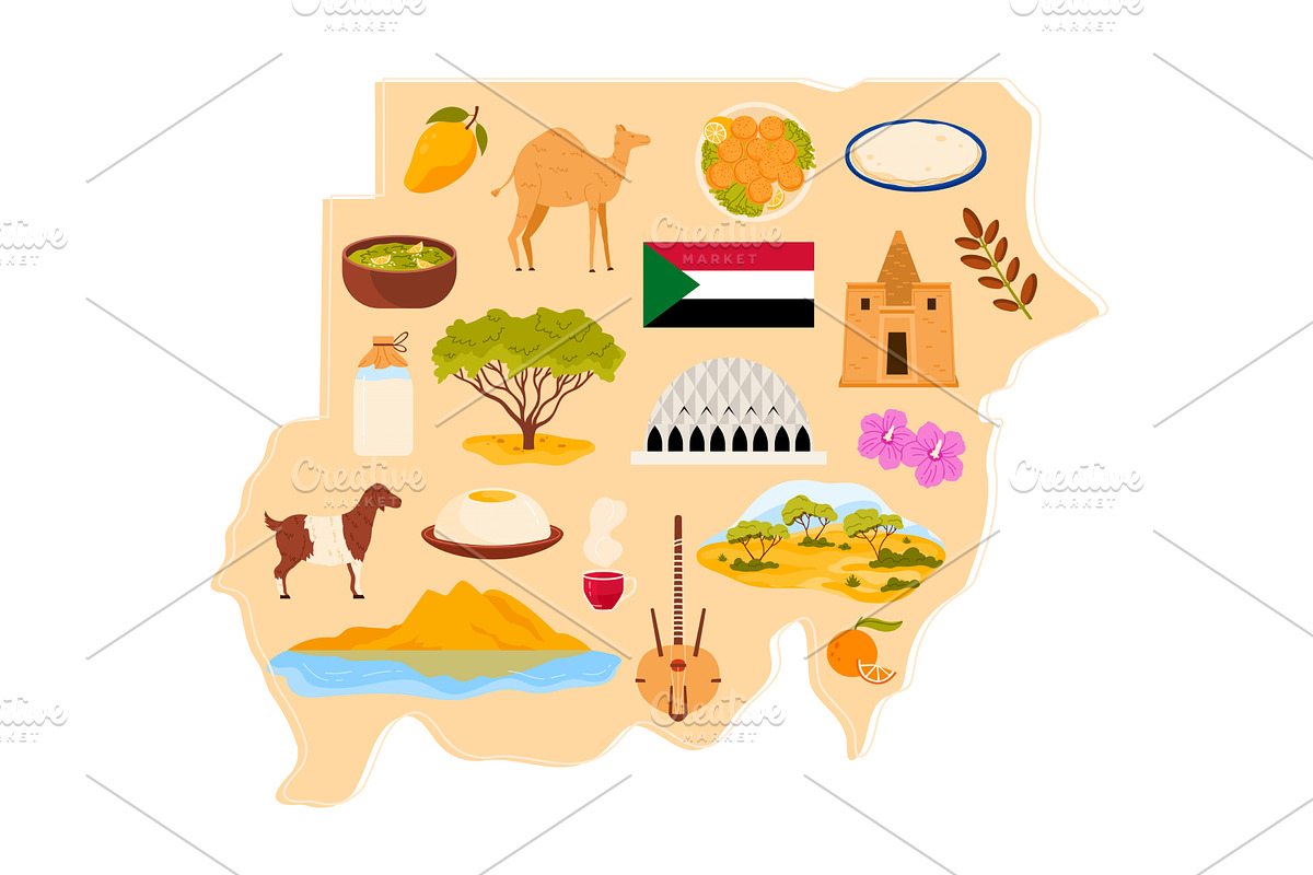 Travel to Sudan set, culture and, an Animal Illustration by Flashvector