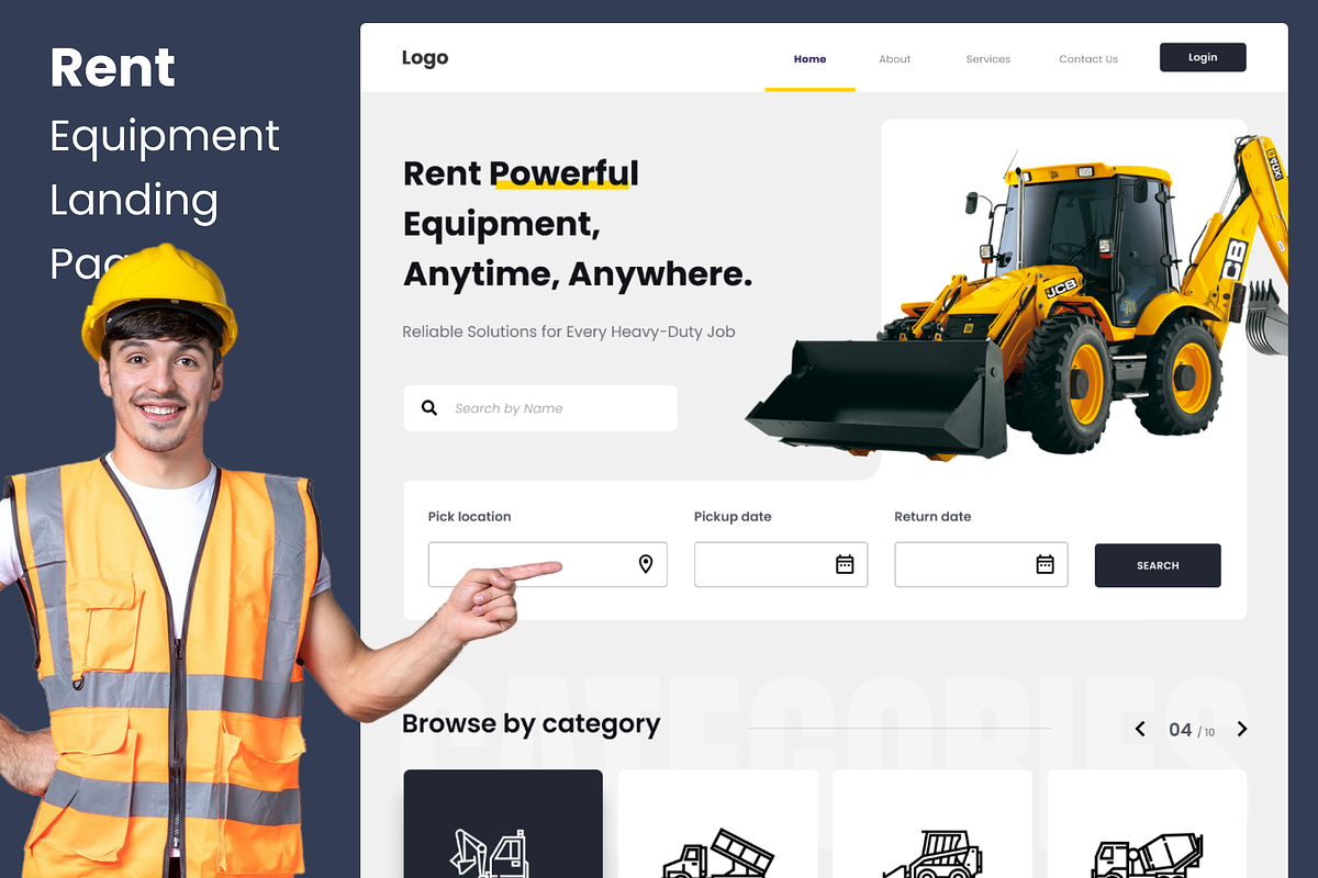 Rent heavy machinary - Landing page, a Websites & App Template by anchor_point_heshan