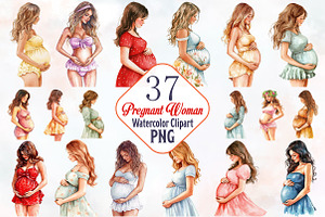 Pregnant Woman Watercolor Clipart, an Illustration by RobertsArt
