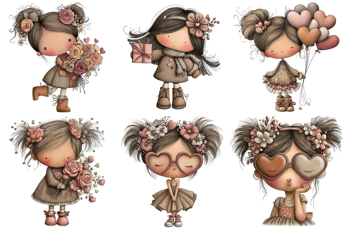 Whimsical Valentine Girl Clipart, an Illustration by Craft Nest (Photo 6 of 9)