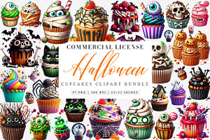 Spooky Sweet Halloween Cupcakes PNG, an Illustration by SinaCreation