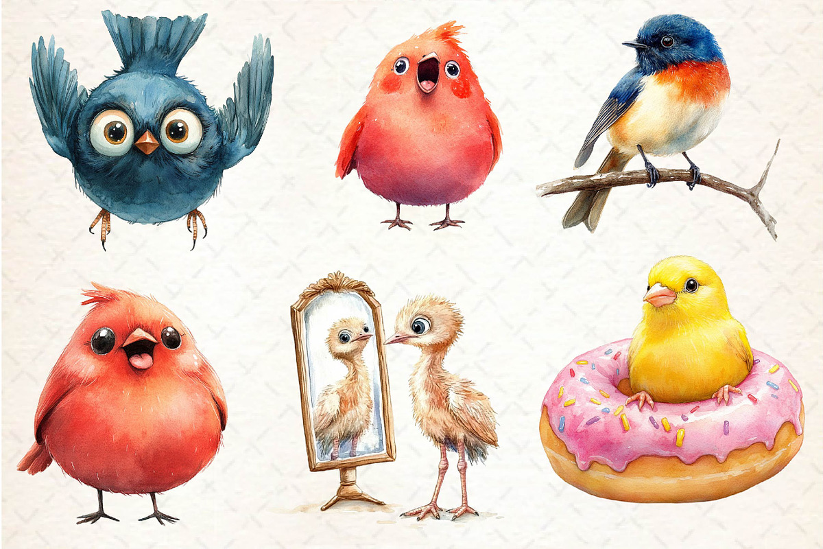 Cute Quirky Funny Birds Clipart, an Illustration by Dream Creation (Photo 4 of 6)