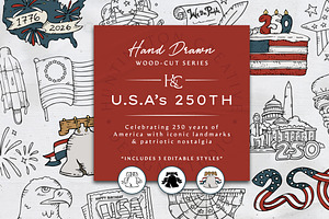 Hand-Drawn America's 250th Images, a Seasonal Illustration by H&C Drawings & Designs
