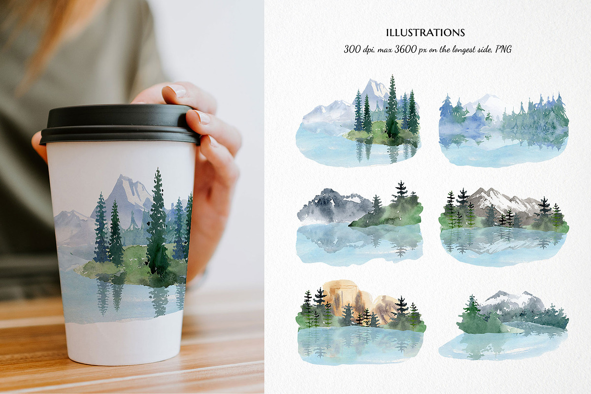 watercolor landscape creator clipart, a Decorative Illustration by LyubovZaytseva (Photo 11 of 27)