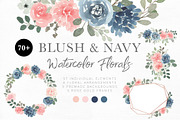Blush and Navy Watercolor Florals, a Work Illustration by Momo Studio (Thumbnail 1 of 12)