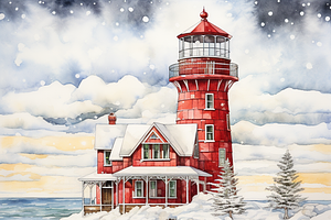 Watercolor Snowy Lighthouse