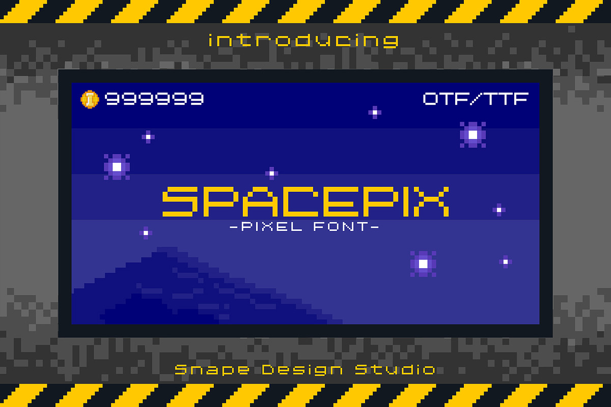 Spacepix - Pixel Font, a Font by Snape Design Studio (Photo 1 of 5)