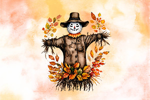 Watercolor Scarecrow Autumn Clipart