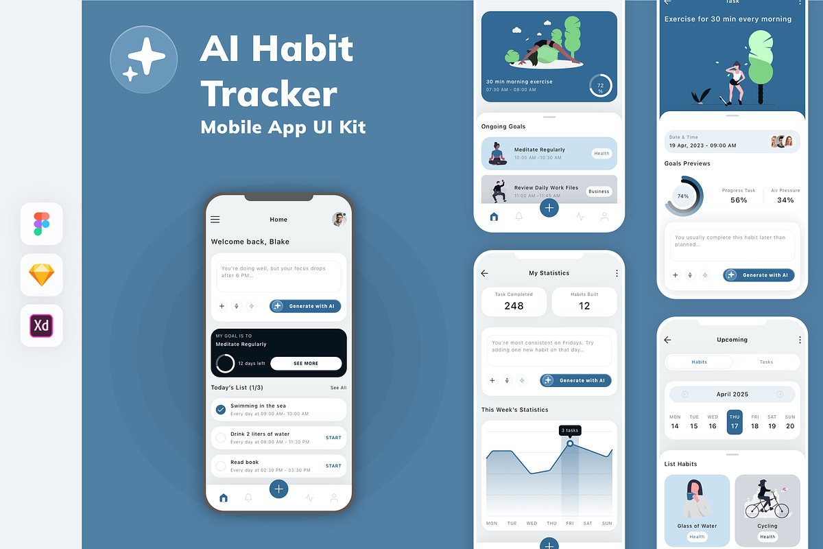 AI Habit Tracker Mobile App UI Kit, an UI Kit Template by uicube