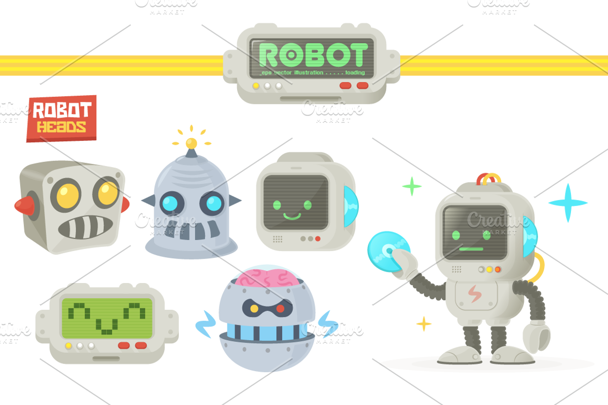 Vintage Comic Retro Robots, an Education Illustration by dimpo ⚡️ ART ®