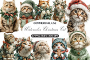 Watercolor Christmas Cat Clipart, a Seasonal Illustration by Black Bird Studio (Thumbnail 1 of 7)