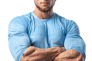Portrait of a muscular male model on stock photo containing male and isolated