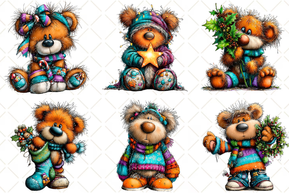 Whimsical Christmas Teddy Clipart PN, an Animal Illustration by Black Bird Studio (Photo 6 of 6)