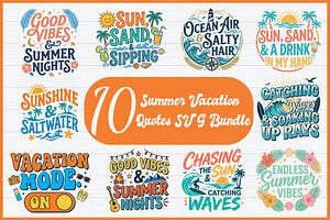 Summer Vacation Quotes SVG Bundle, a Seasonal Illustration by Artivon