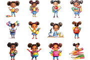 Black Kids Back to School Clipart, a Seasonal Illustration by Designking (Thumbnail 2 of 5)