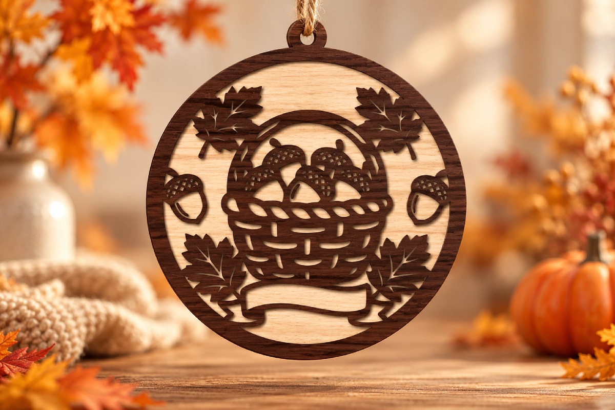 Autumn Acorn Basket Laser Cut SVG, an Object Graphic by DreamPrint404 (Photo 1 of 3)
