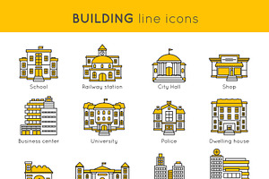 Building Line Icons Set