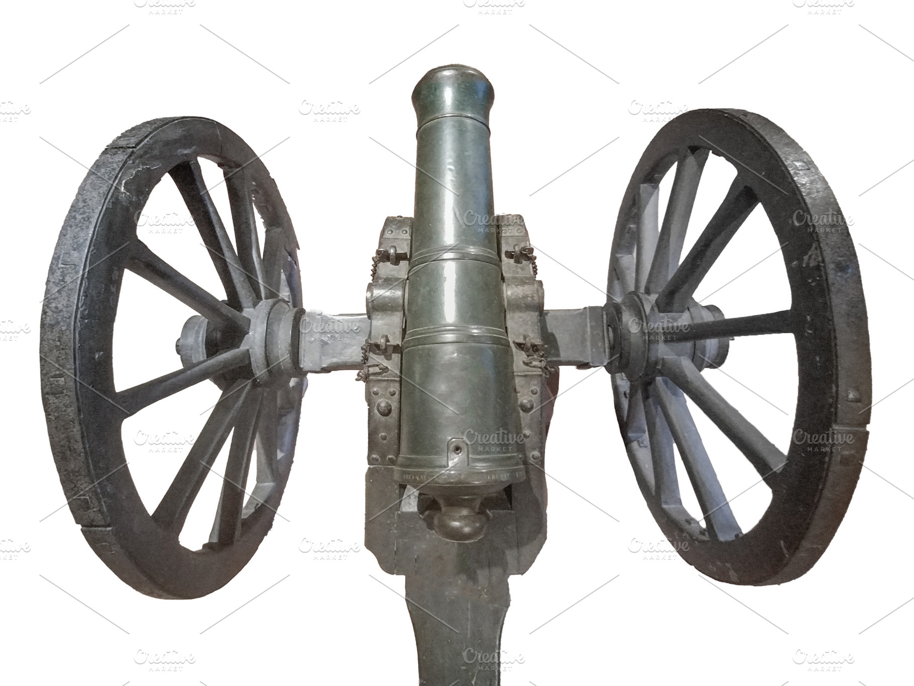 Old bronze cannon with wooden wheels isolated photo, an Arts & Entertainment Photo by DanFLCreativo