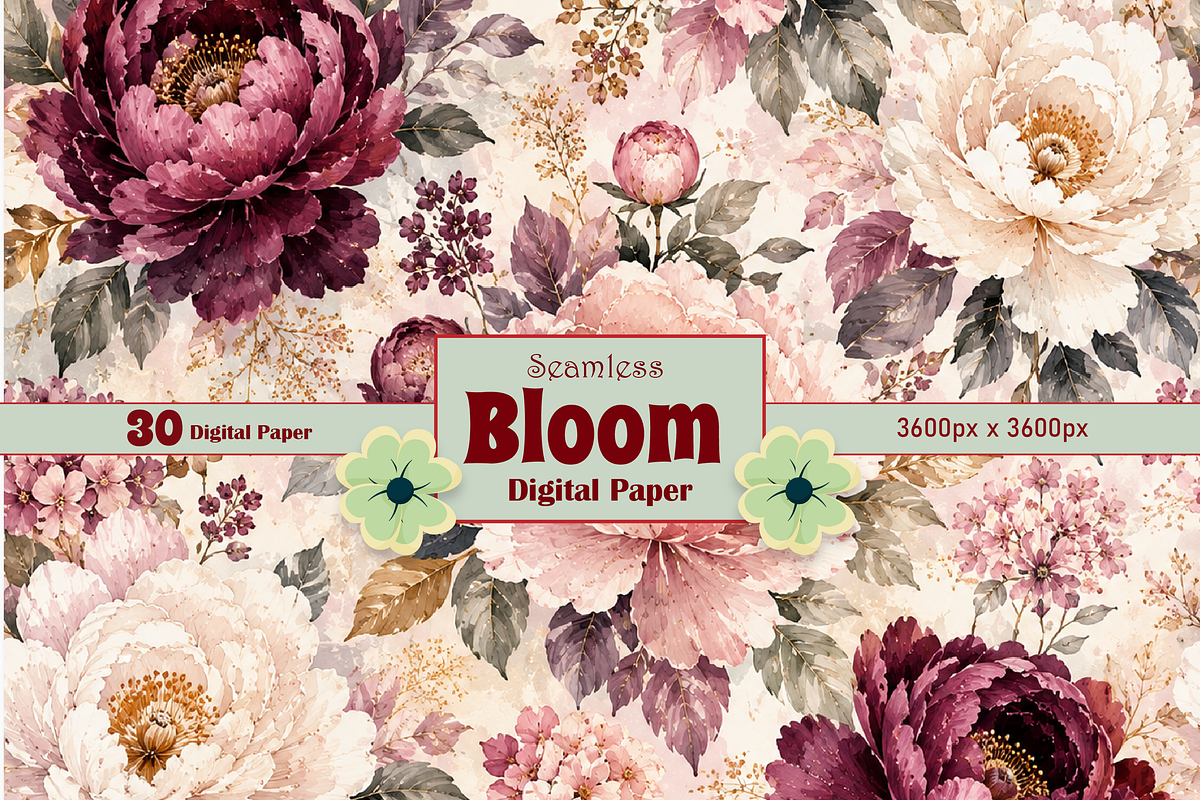Bloom Seamless Digital Paper, a Texture Graphic by Printable Design Store (Photo 1 of 3)